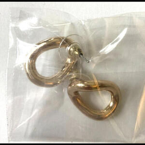 New!! Gold Tone Bent Hoop Earrings!  1/2" x 3/4" in Size With Clear Plastic Back